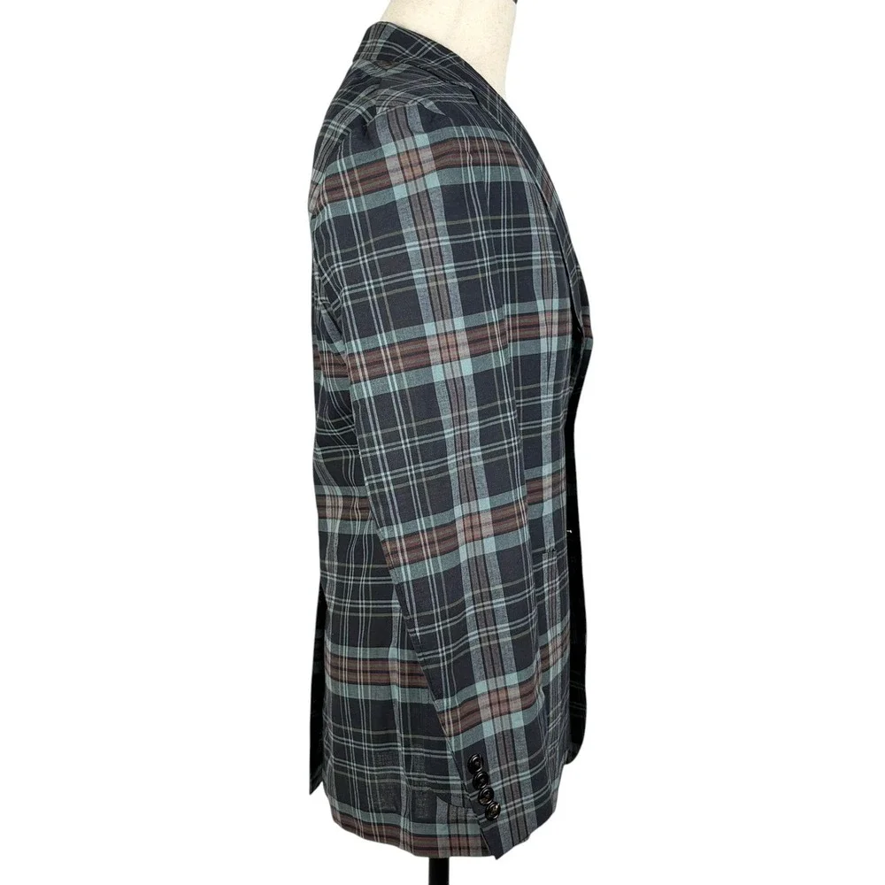 Polo Ralph Lauren Soft Tailored Sport Coat Mens 38R Navy Plaid Suit Jacket NEW